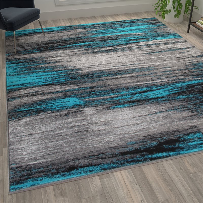 Bowery Hill 72 x 108 in Abstract Olefin Area Rug in Turquoise/Gray