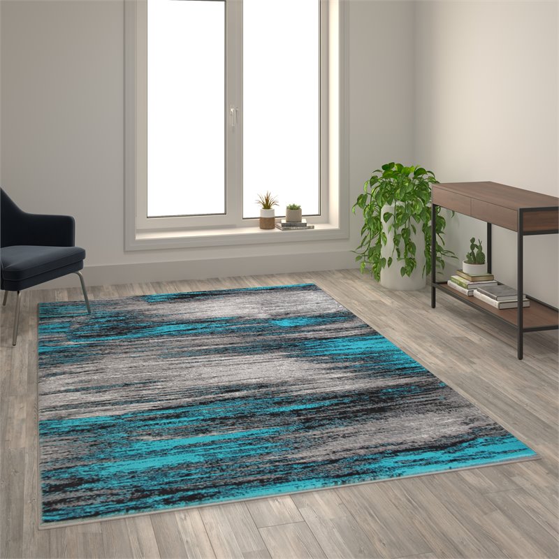 Bowery Hill 72 x 108 in Abstract Olefin Area Rug in Turquoise/Gray
