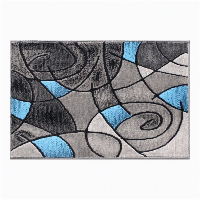 Bowery Hill Abstract 2' x 3' Olefin Accent Rug in Blue and Gray