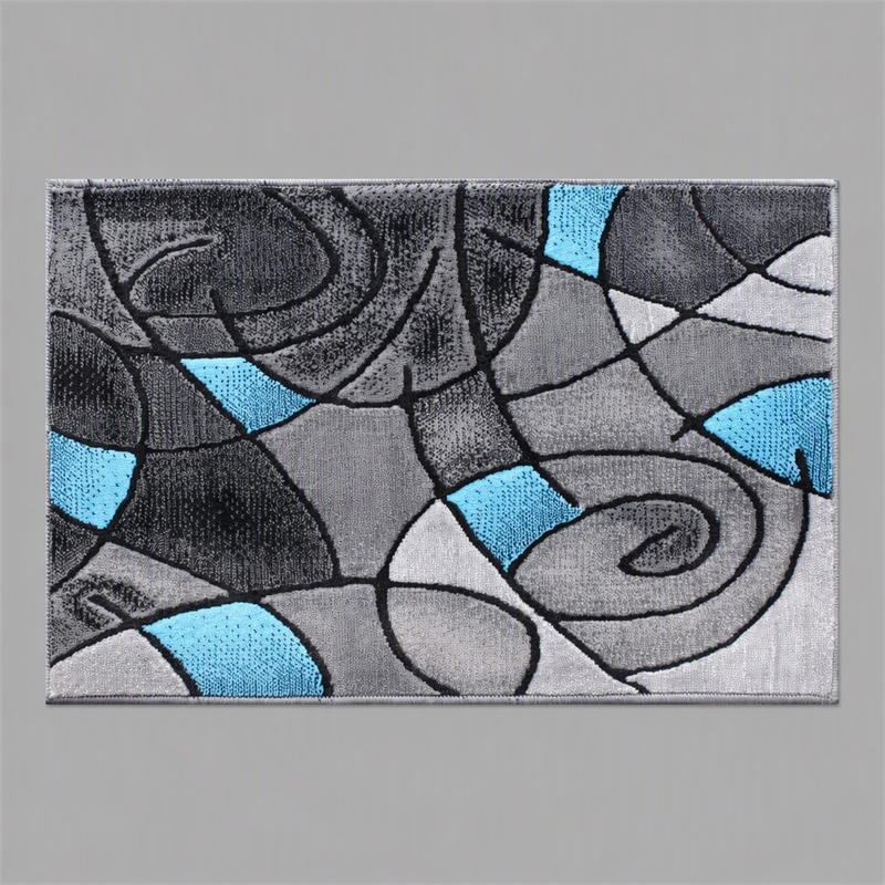 Bowery Hill Abstract 2' x 3' Olefin Accent Rug in Blue and Gray