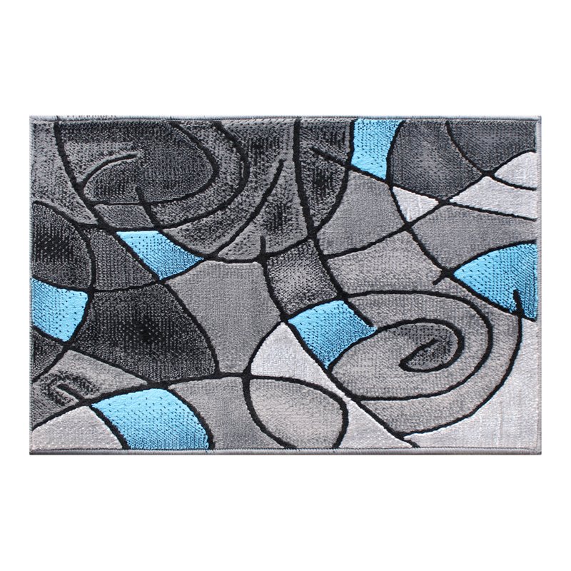 Bowery Hill Abstract 2' x 3' Olefin Accent Rug in Blue and Gray