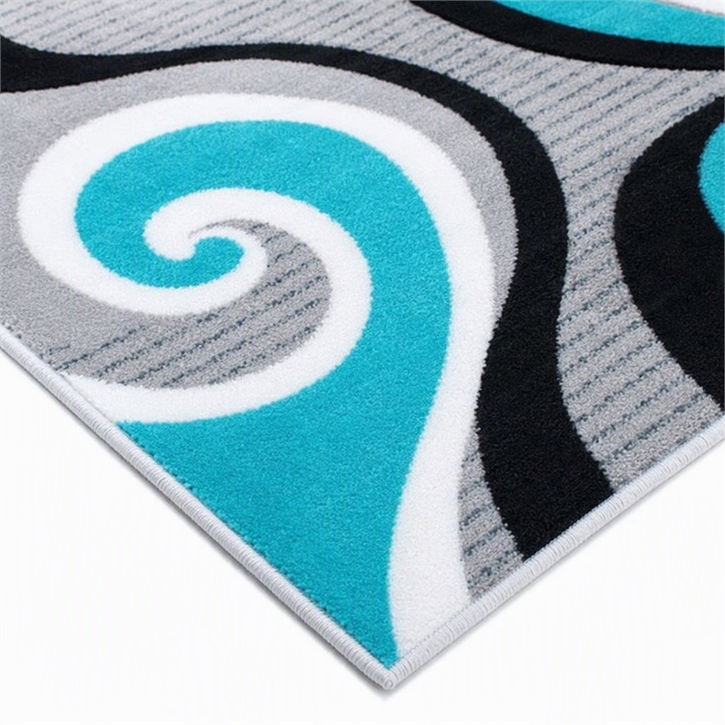 Bowery Hill Swirl 3' x 10' High-Low Area Rug in Turquoise