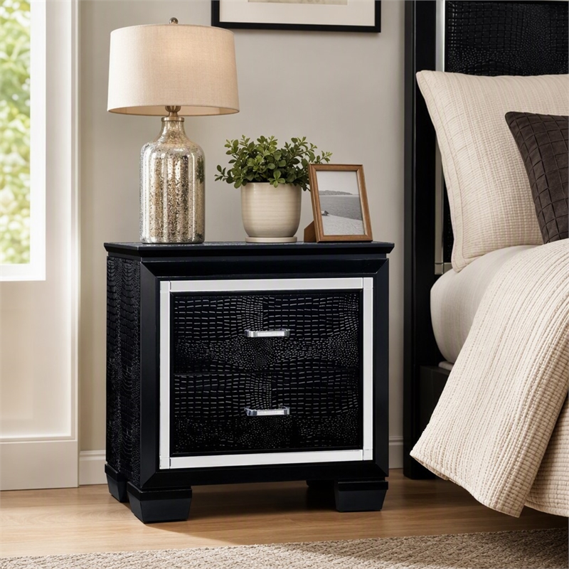 Bowery Hill Solid Wood 2-Drawer Nightstand in Black