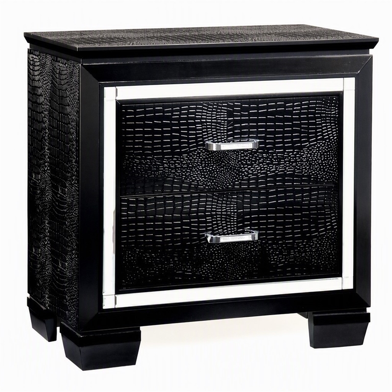 Bowery Hill Solid Wood 2-Drawer Nightstand in Black