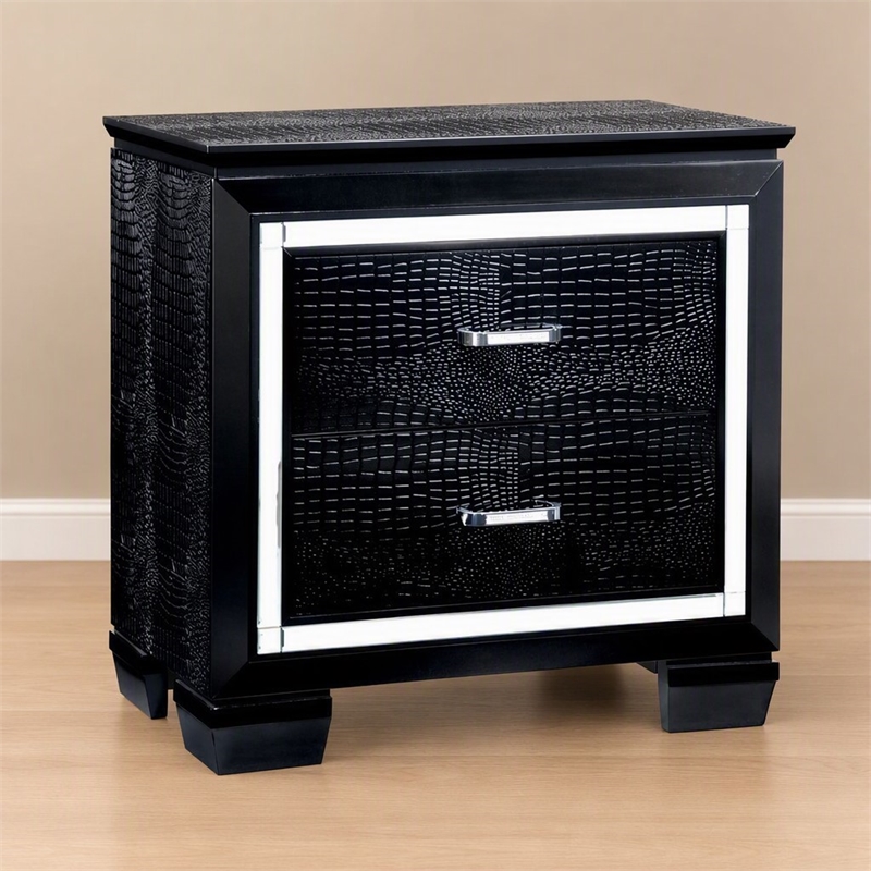 Bowery Hill Solid Wood 2-Drawer Nightstand in Black