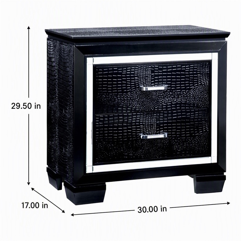 Bowery Hill Solid Wood 2-Drawer Nightstand in Black