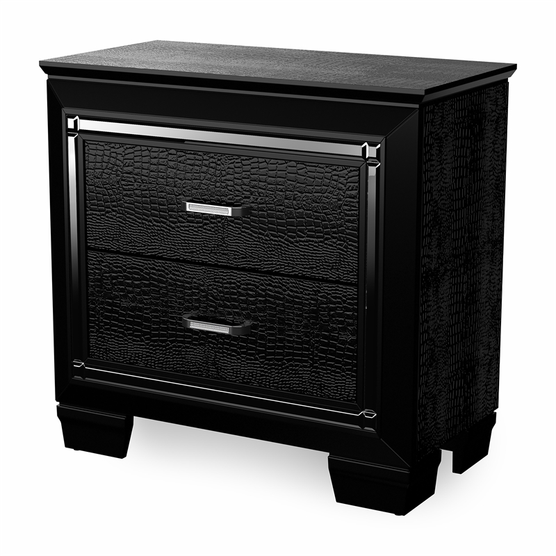 Bowery Hill Solid Wood 2-Drawer Nightstand in Black