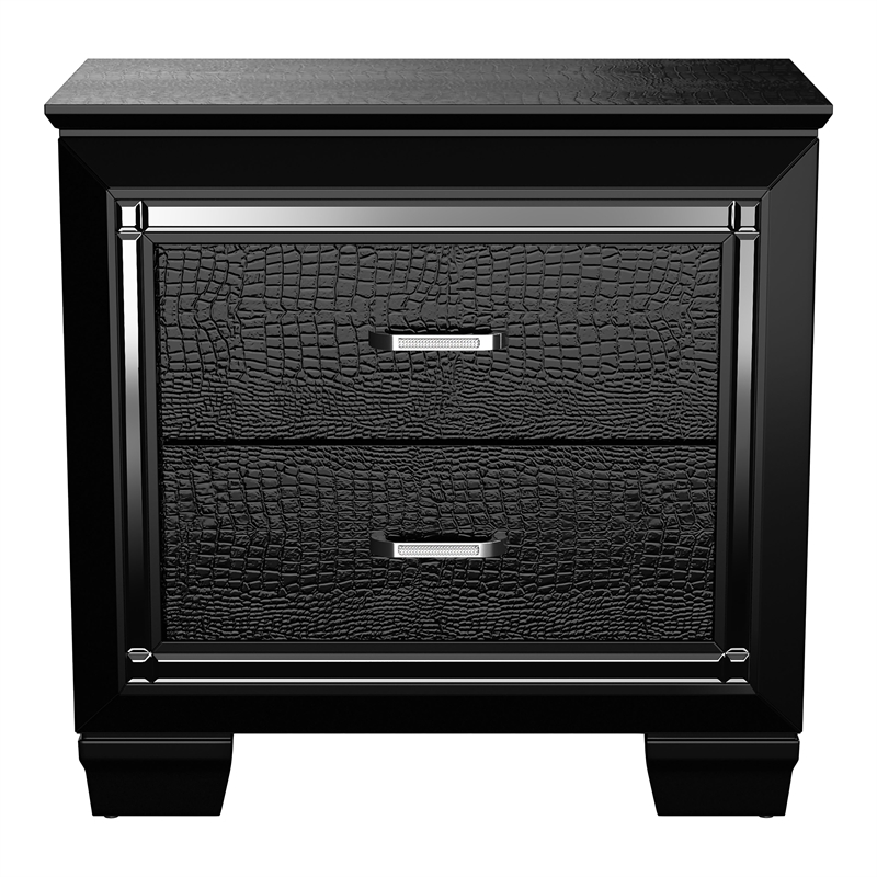 Bowery Hill Solid Wood 2-Drawer Nightstand in Black