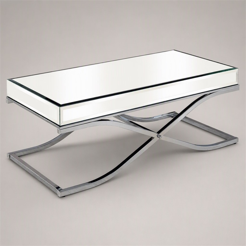 Bowery Hill Contemporary Metal Coffee Table in Chrome Finish with Glass Top