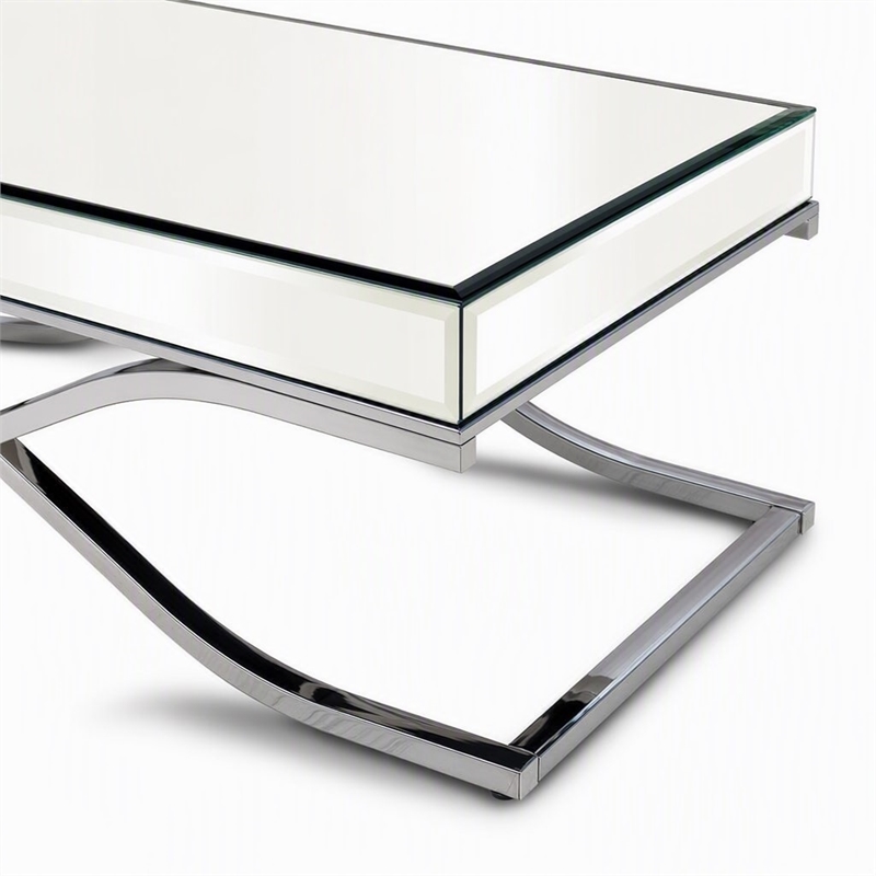 Bowery Hill Contemporary Metal Coffee Table in Chrome Finish with Glass Top
