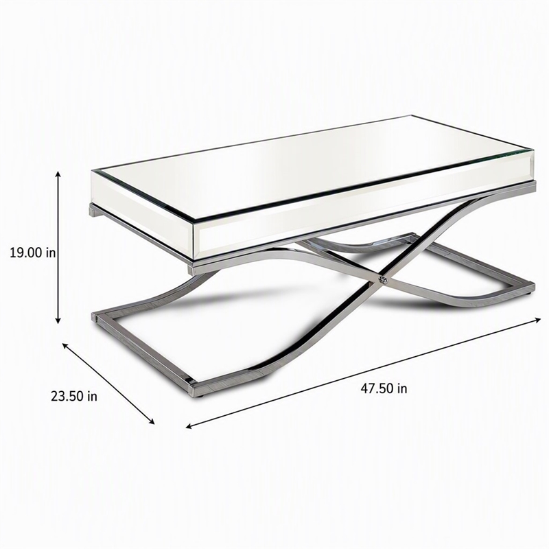 Bowery Hill Contemporary Metal Coffee Table in Chrome Finish with Glass Top