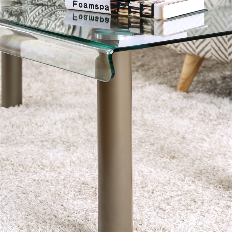 Bowery Hill Glass Top Coffee Table with Champagne Gold Finish