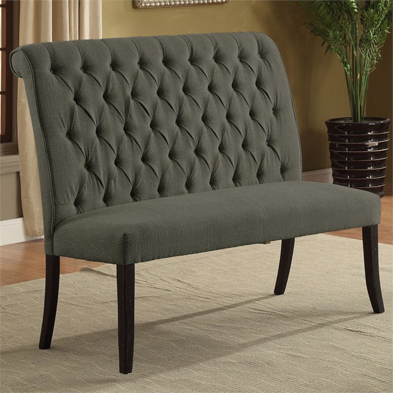 Bowery Hill Transitional Fabric Tufted Loveseat Bench in Gray