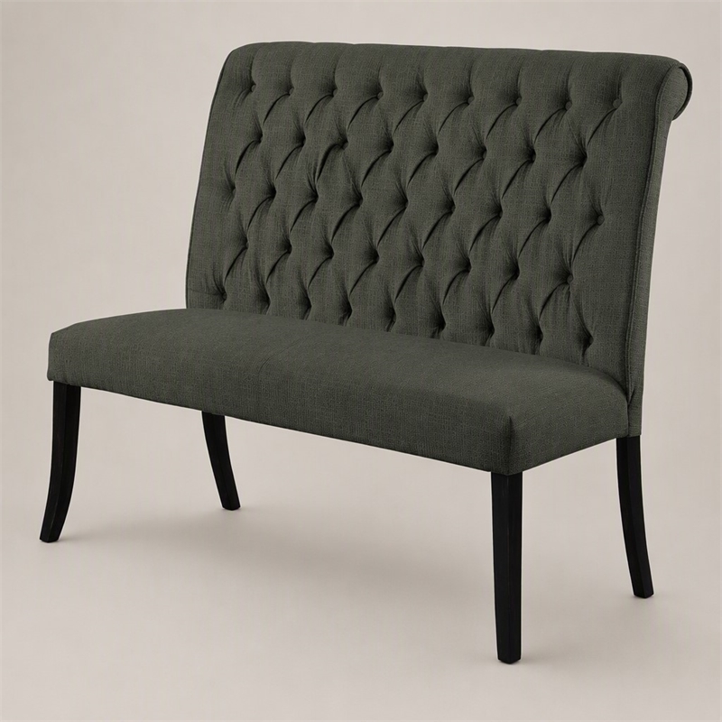 Bowery Hill Transitional Fabric Tufted Loveseat Bench in Gray