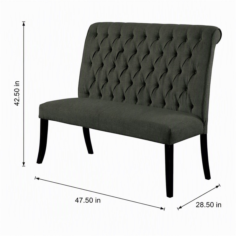 Bowery Hill Transitional Fabric Tufted Loveseat Bench in Gray