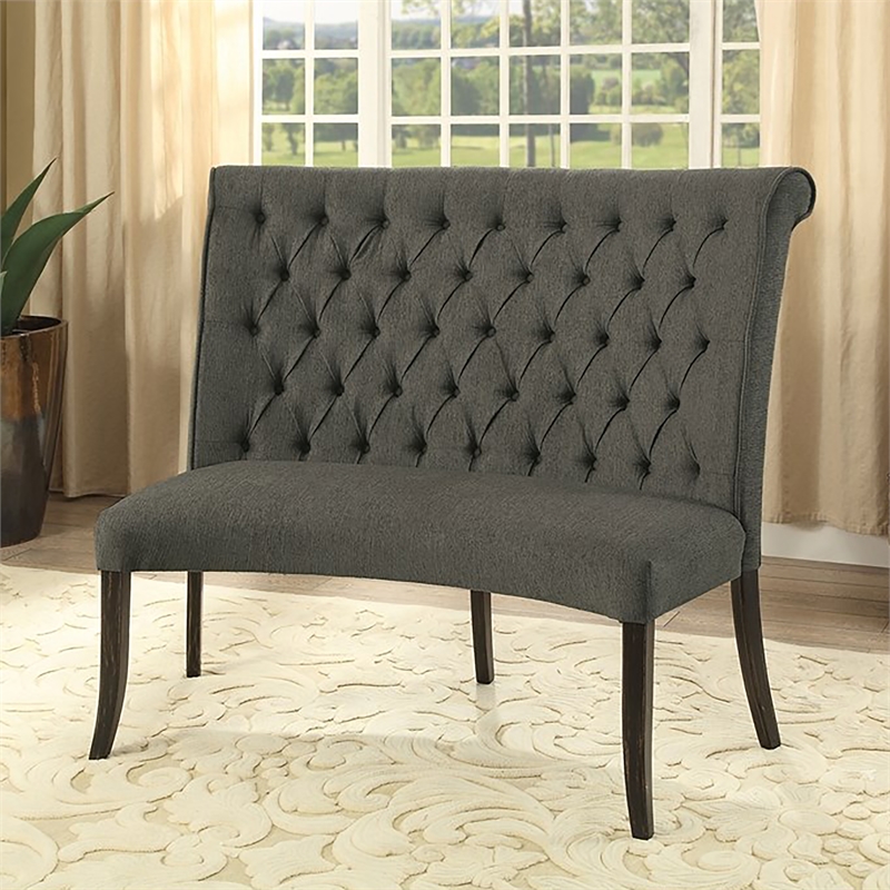 Bowery Hill Transitional Fabric Tufted Loveseat Bench in Gray