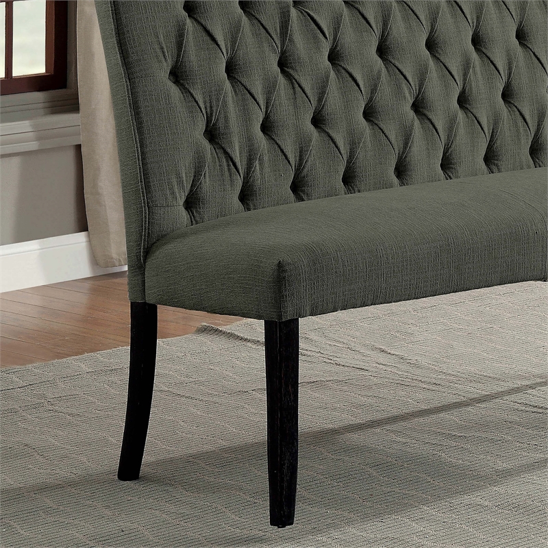 Bowery Hill Transitional Fabric Tufted Loveseat Bench in Gray
