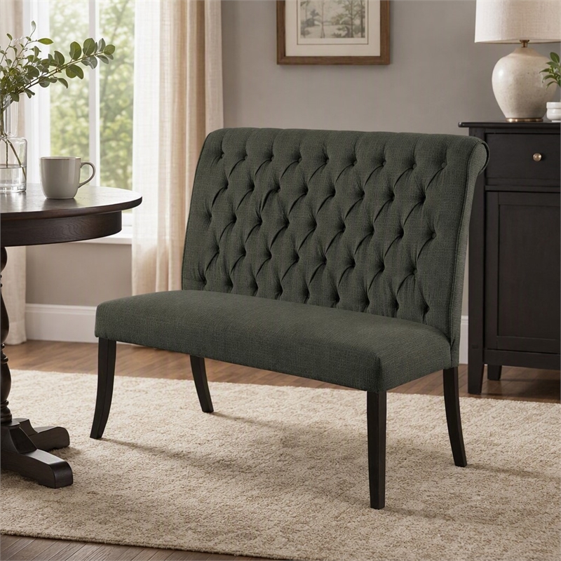Bowery Hill Transitional Fabric Tufted Loveseat Bench in Gray