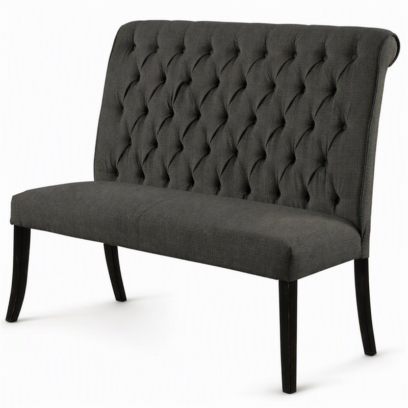 Bowery Hill Transitional Fabric Tufted Loveseat Bench in Gray