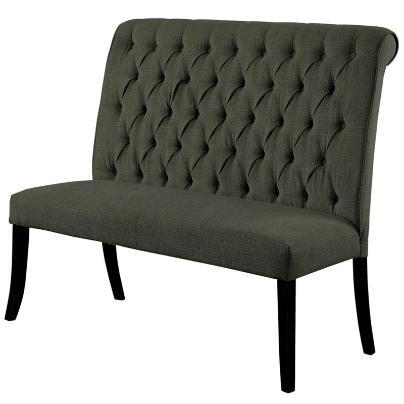 Bowery Hill Transitional Fabric Tufted Loveseat Bench in Gray