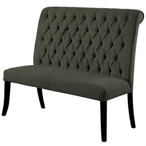 Bowery Hill Transitional Fabric Tufted Loveseat Bench in Gray