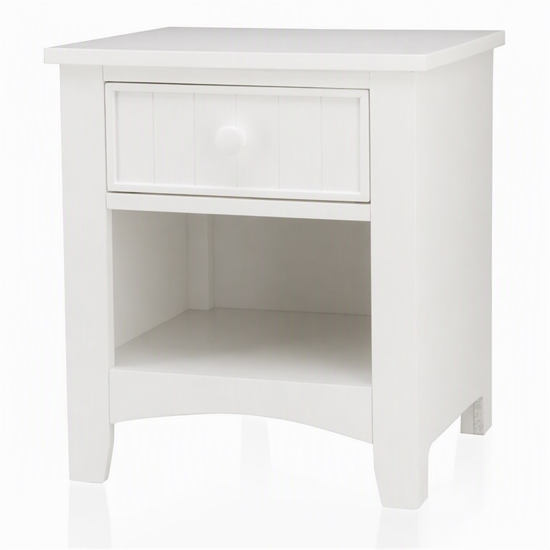 Bowery Hill Solid Wood 1-Drawer Nightstand with Open Shelf in White