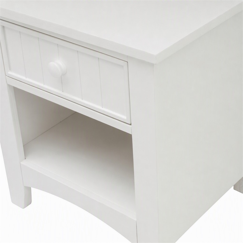 Bowery Hill Solid Wood 1-Drawer Nightstand with Open Shelf in White