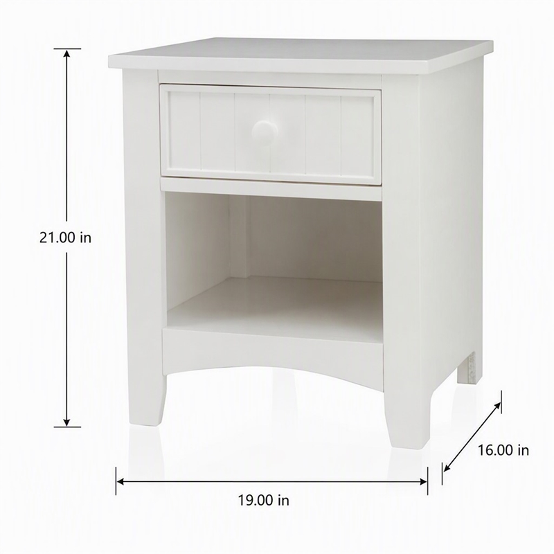 Bowery Hill Solid Wood 1-Drawer Nightstand with Open Shelf in White