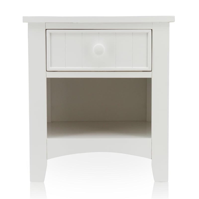 Bowery Hill Solid Wood 1-Drawer Nightstand with Open Shelf in White