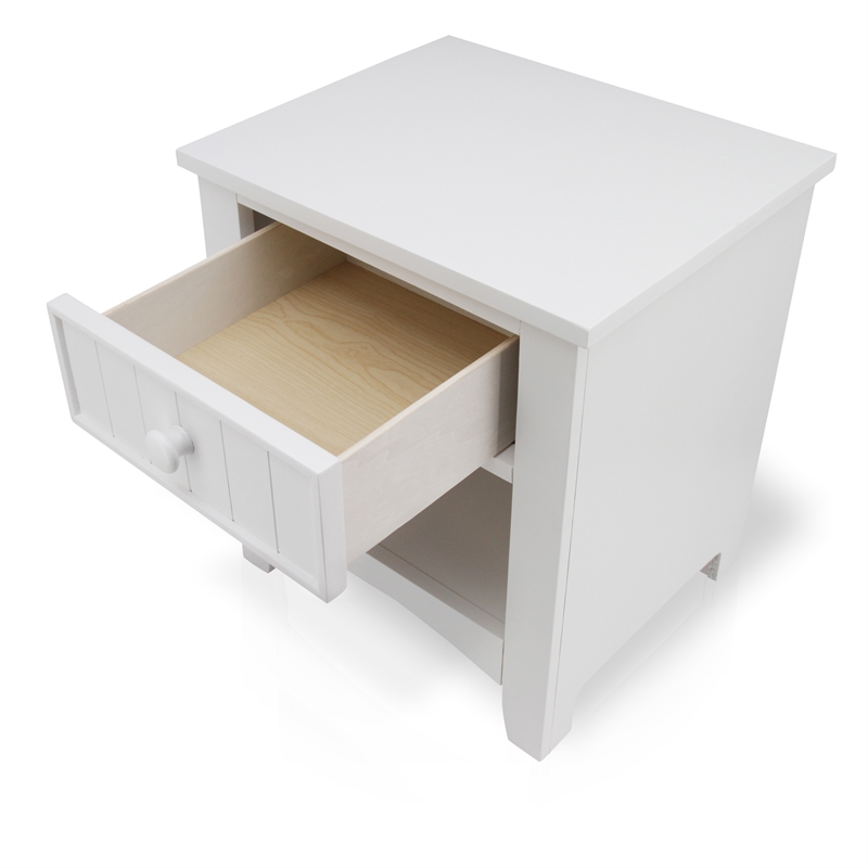 Bowery Hill Solid Wood 1-Drawer Nightstand with Open Shelf in White