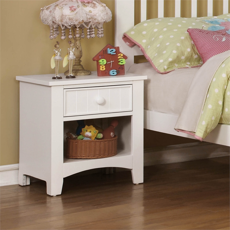 Bowery Hill Solid Wood 1-Drawer Nightstand with Open Shelf in White