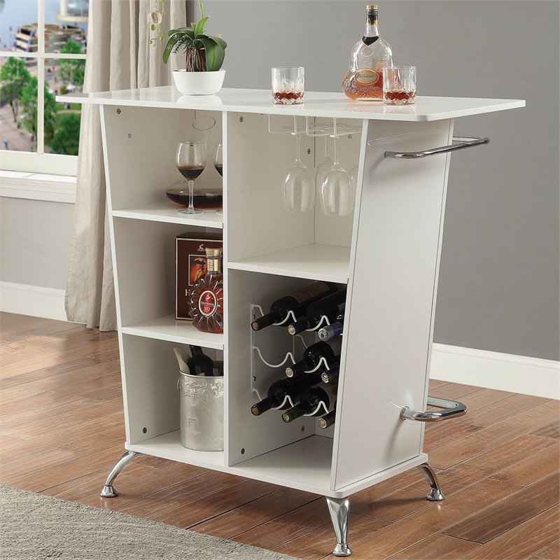 Bowery Hill Contemporary Faux Leather Tufted Bar Table in White