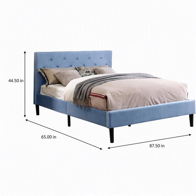 Bowery Hill Fabric Button Tufted Queen Platform Bed in Light Blue