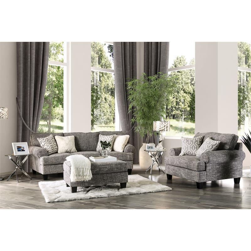 Bowery Hill Transitional Fabric Upholstered Ottoman in Gray with Storage