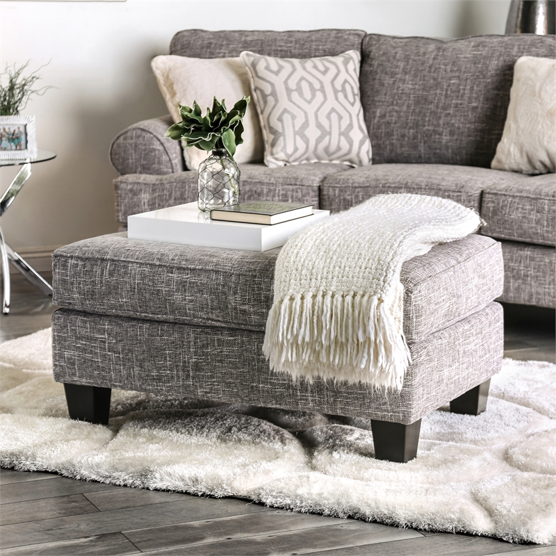Bowery Hill Transitional Fabric Upholstered Ottoman in Gray with Storage