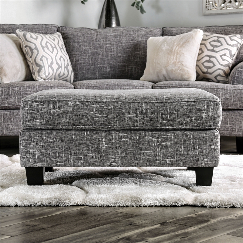 Bowery Hill Transitional Fabric Upholstered Ottoman in Gray with Storage