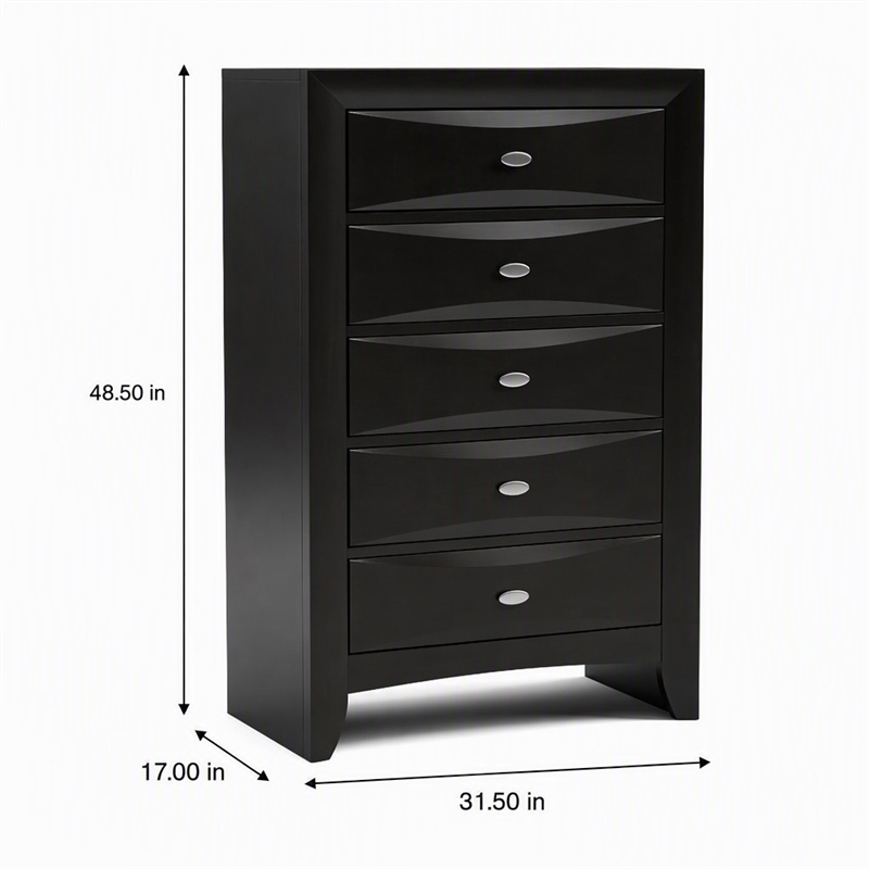 Bowery Hill 5-Drawer Chest in Black Solid and Engineered Wood