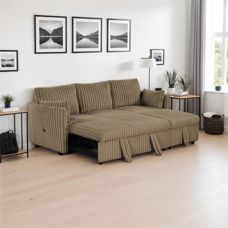 Bowery Hill Faux Fur Modular Pull-Out Sofa in Brown Fabric