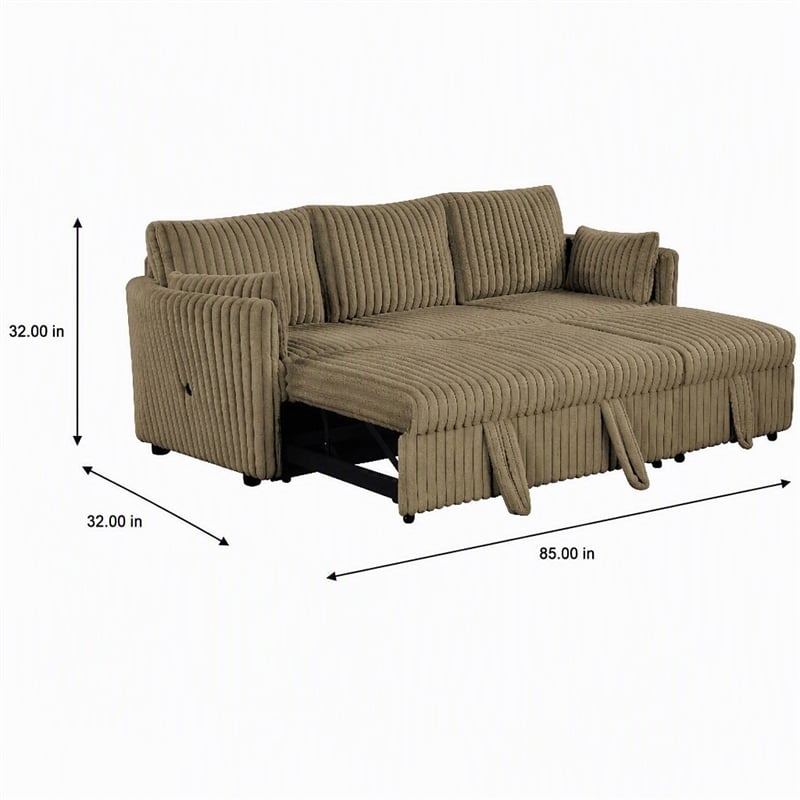 Bowery Hill Faux Fur Modular Pull-Out Sofa in Brown Fabric