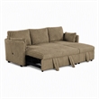 Bowery Hill Faux Fur Modular Pull-Out Sofa in Brown Fabric