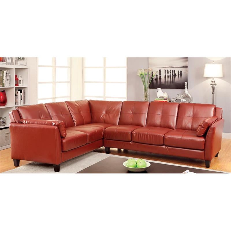 Bowery Hill Faux Leather L-shaped Sectional Sofa in Red