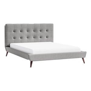 Bowery Hill Mid-century Modern Fabric Tufted Cal King Bed in Gray
