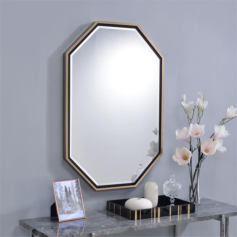 Bowery Hill Octagon Metal Wall Mirror in Champagne Gold