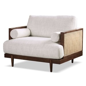 Bowery Hill Solid Wood Accent Chair in Walnut with Beige Upholstery