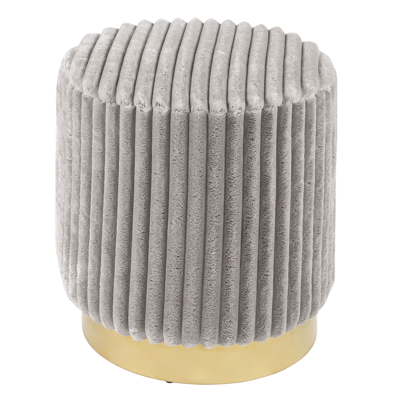 Bowery Hill Fabric Upholstered Round Plinth Base Stool in Gray