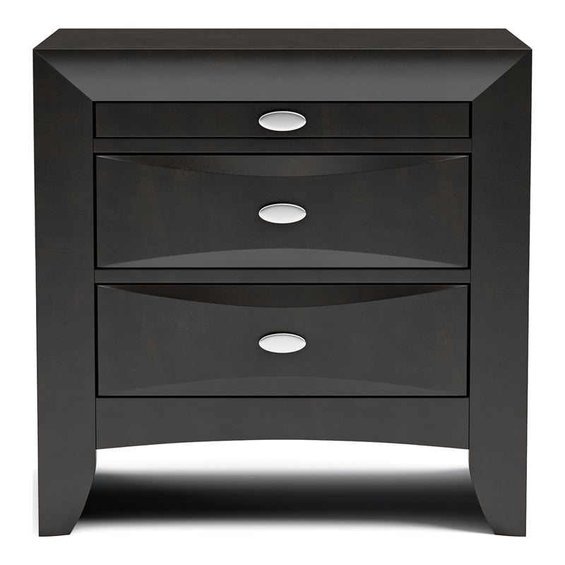 Bowery Hill Solid Wood 3-Drawer Nightstand in Black Finish