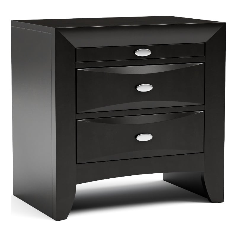 Bowery Hill Solid Wood 3-Drawer Nightstand in Black Finish
