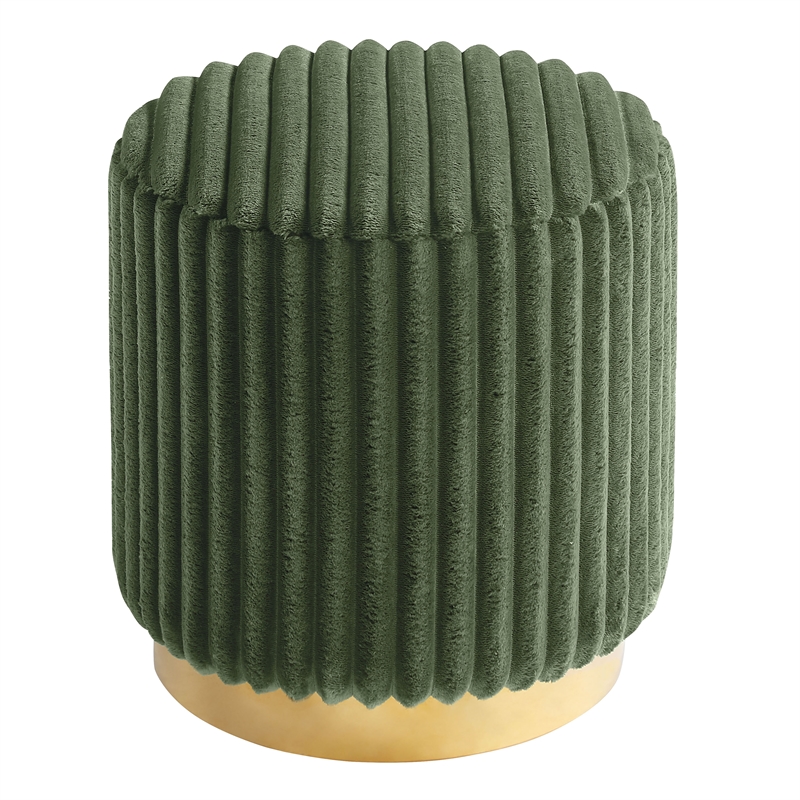 Bowery Hill Round Plinth Base Stool Fabric Upholstery Green Modern 18 in