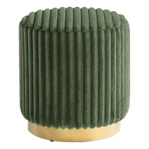 Bowery Hill Round Plinth Base Stool Fabric Upholstery Green Modern 18 in