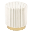 Bowery Hill Round Plinth Base Stool Fabric Upholstery Beige Modern 18 in